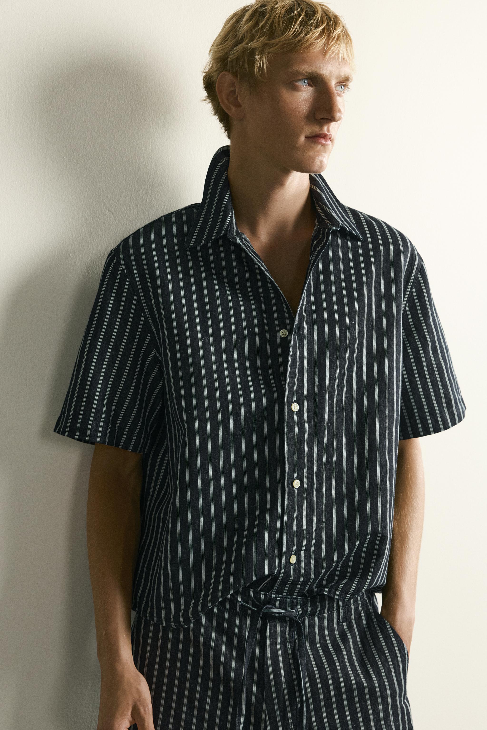 CHEMISE EN DENIM COTON - LIN À RAYURES